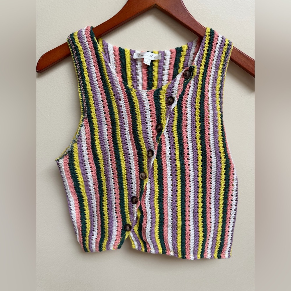 Line & Dot Striped Knit Button-Up Top